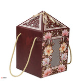 12x7.25x7.25 Inch |Floral Burgundy Dome Gift Box with Handle & Ribbon – Premium Luxury Packaging | Pack of 10