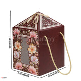 12x7.25x7.25 Inch |Floral Burgundy Dome Gift Box with Handle & Ribbon – Premium Luxury Packaging | Pack of 10