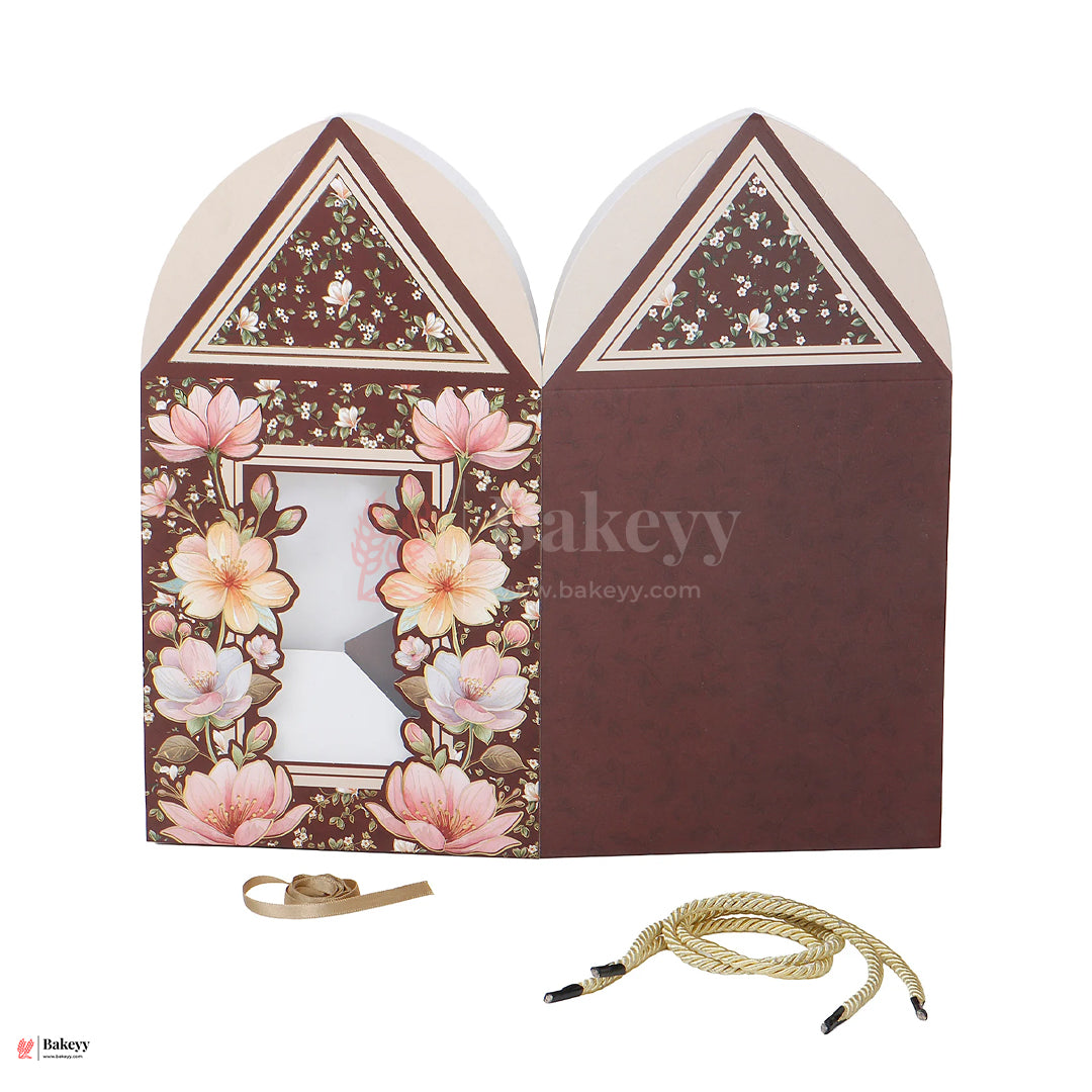 12x7.25x7.25 Inch |Floral Burgundy Dome Gift Box with Handle & Ribbon – Premium Luxury Packaging | Pack of 10