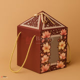 12x7.25x7.25 Inch |Floral Burgundy Dome Gift Box with Handle & Ribbon – Premium Luxury Packaging | Pack of 10