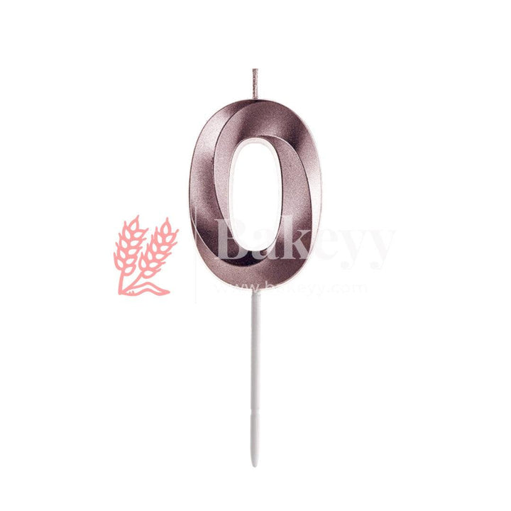 Number 0 Rose Gold 3D Candle | 1 pcs | For Birthday, Wedding Party & Cake Decoration - Bakeyy.com