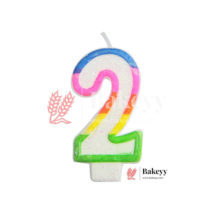 Number 2 Rainbow Candle | 1 pcs | For Birthday, Wedding Party & Cake Decoration - Bakeyy.com