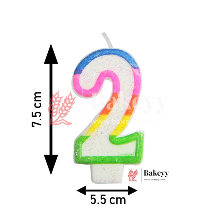 Number 2 Rainbow Candle | 1 pcs | For Birthday, Wedding Party & Cake Decoration - Bakeyy.com