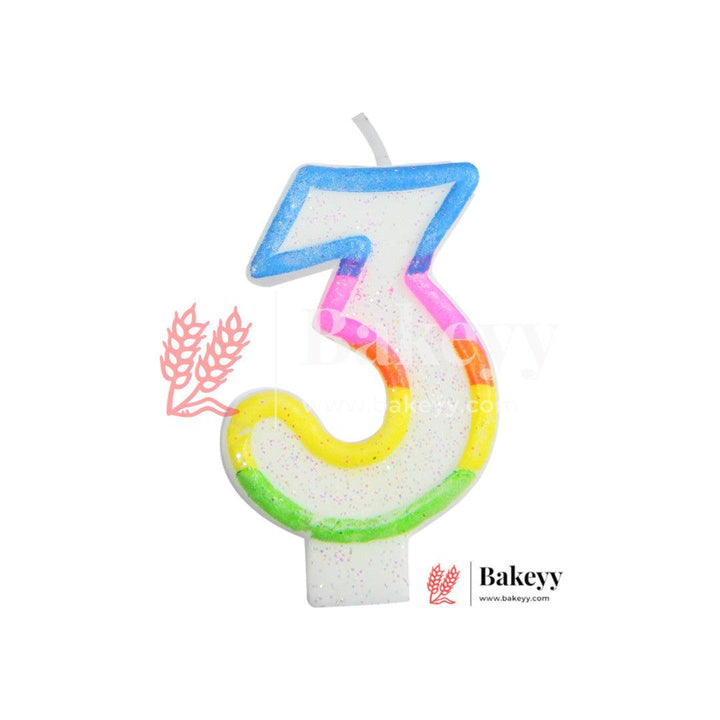 Number 3 Rainbow Candle | 1 pcs | For Birthday, Wedding Party & Cake Decoration - Bakeyy.com