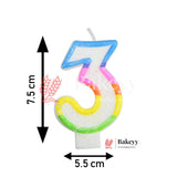 Number 3 Rainbow Candle | 1 pcs | For Birthday, Wedding Party & Cake Decoration - Bakeyy.com - India - Number 3 Rainbow Candle | 1 pcs | For Birthday, Wedding Party & Cake Decoration - Default Title