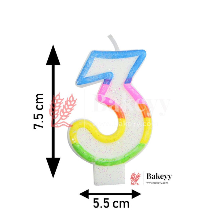 Number 3 Rainbow Candle | 1 pcs | For Birthday, Wedding Party & Cake Decoration - Bakeyy.com
