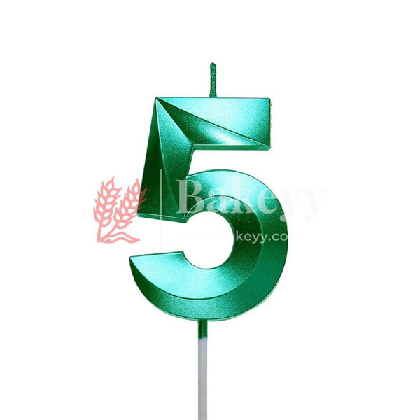 Number 5 Green 3D Candle | 1 pcs | For Birthday, Wedding Party & Cake Decoration - Bakeyy.com