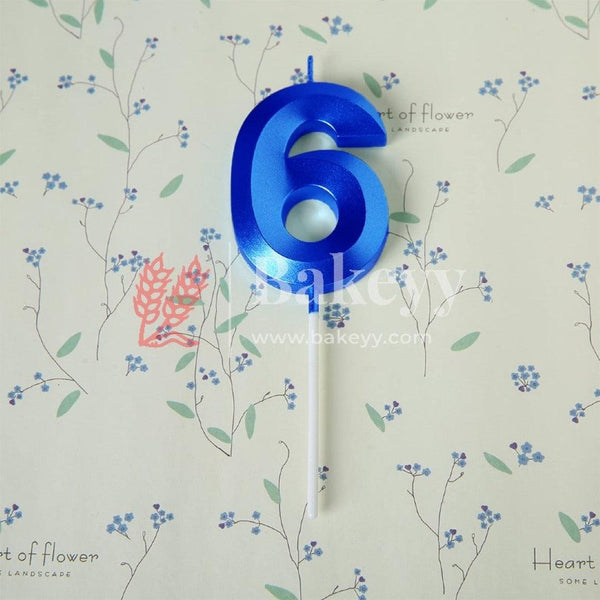 Number 6 Blue 3D Candle | 1 pcs | For Birthday, Wedding Party &amp; Cake Decoration - Bakeyy.com