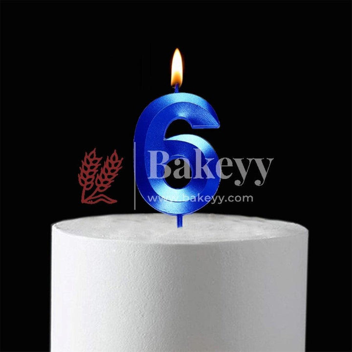 Number 6 Blue 3D Candle | 1 pcs | For Birthday, Wedding Party &amp; Cake Decoration - Bakeyy.com
