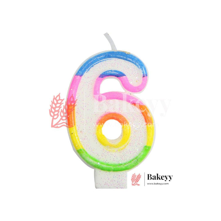 Number 6 Rainbow Candle | 1 pcs | For Birthday, Wedding Party & Cake Decoration - Bakeyy.com