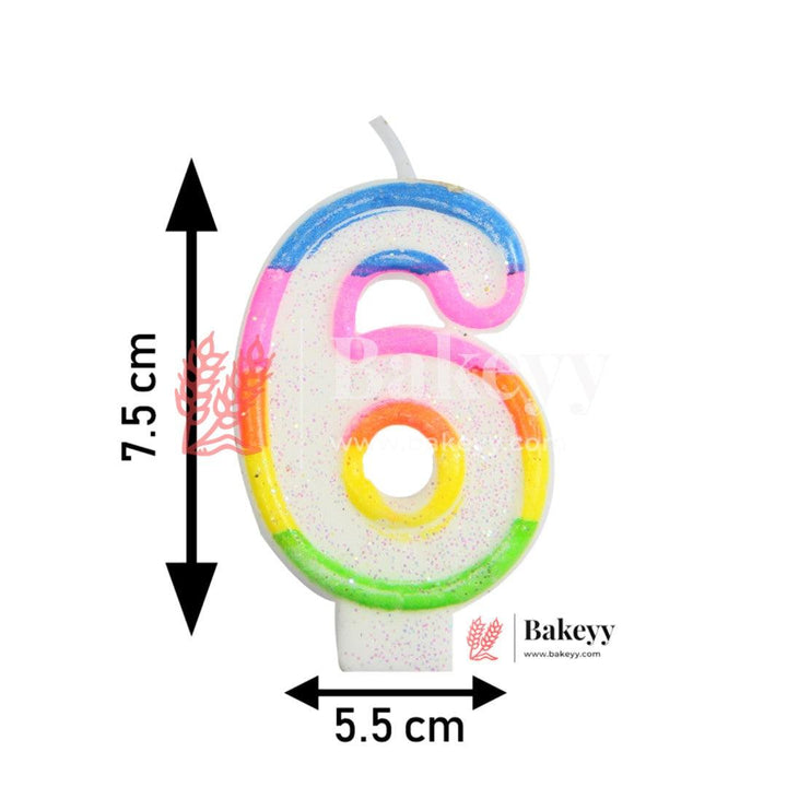 Number 6 Rainbow Candle | 1 pcs | For Birthday, Wedding Party & Cake Decoration - Bakeyy.com