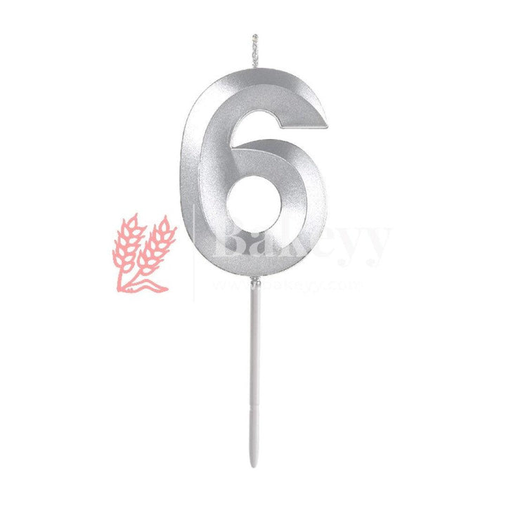 Number 6 Silver 3D Candle | 1 pcs | For Birthday, Wedding Party & Cake Decoration - Bakeyy.com