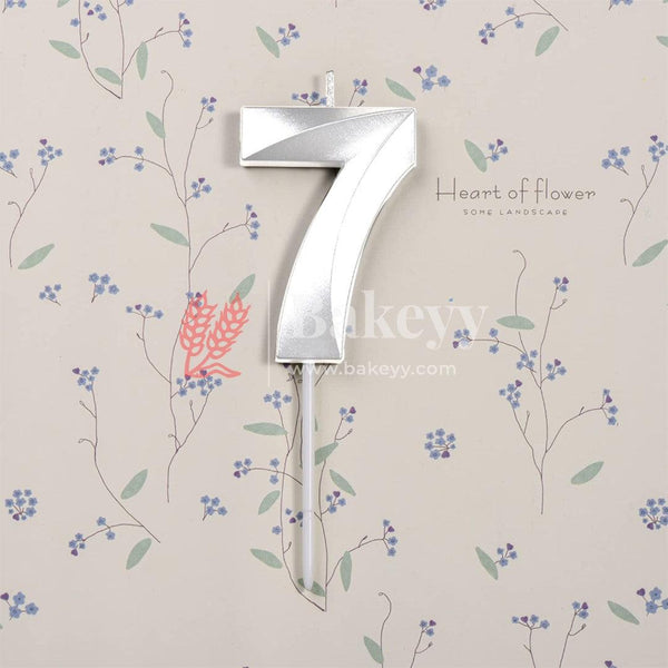 Number 7 Silver 3D Candle | 1 pcs | For Birthday, Wedding Party & Cake Decoration - Bakeyy.com