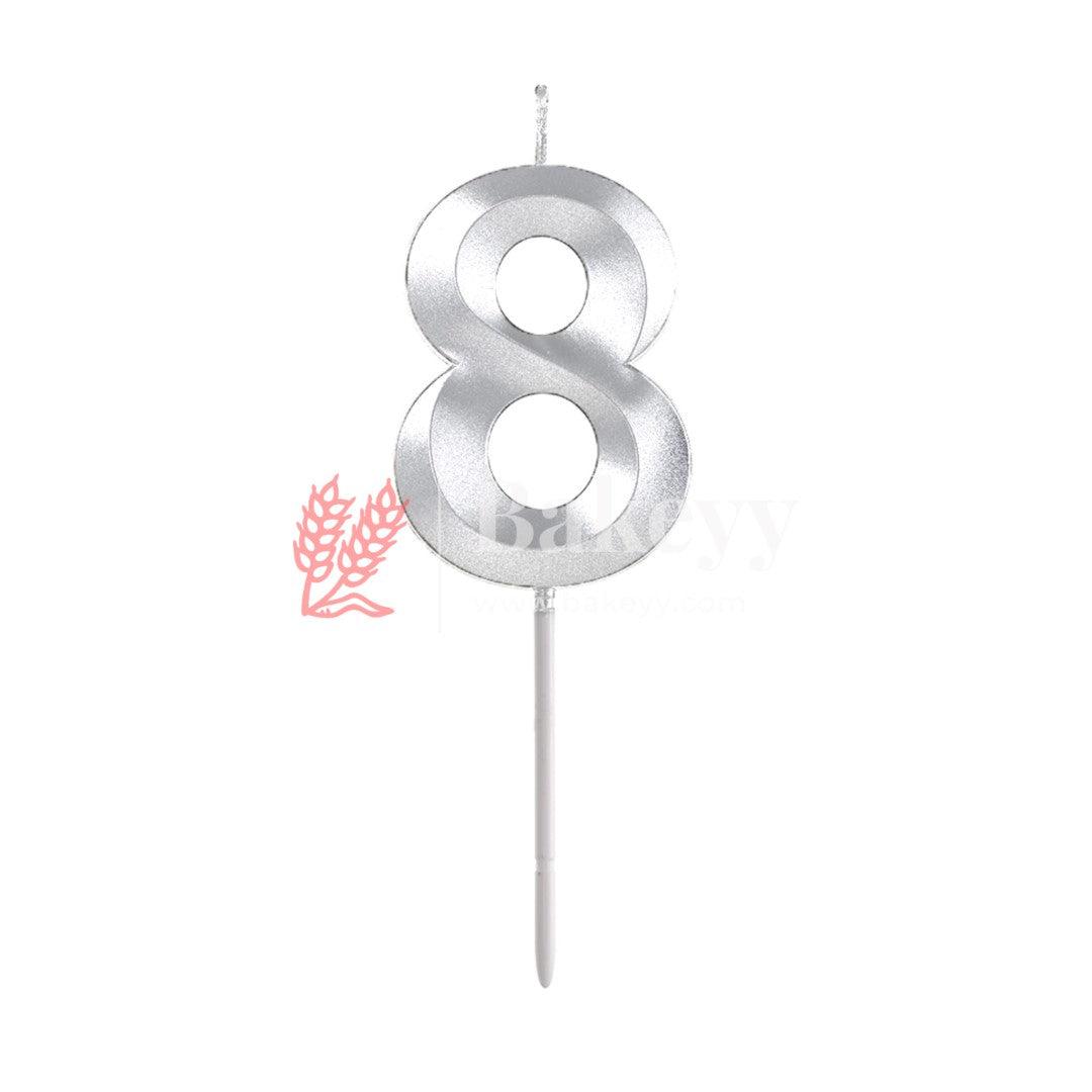 Number 8 Silver 3D Candle | 1 pcs | For Birthday, Wedding Party & Cake Decoration - Bakeyy.com - India - Number 8 Silver 3D Candle | 1 pcs | For Birthday, Wedding Party & Cake Decoration - Default Title