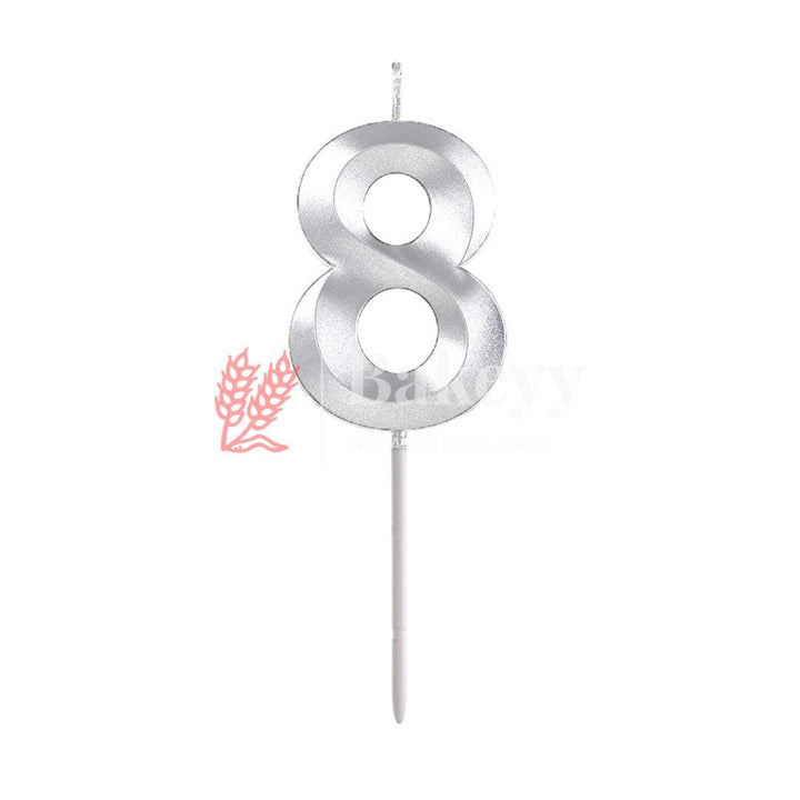 Number 8 Silver 3D Candle | 1 pcs | For Birthday, Wedding Party & Cake Decoration - Bakeyy.com