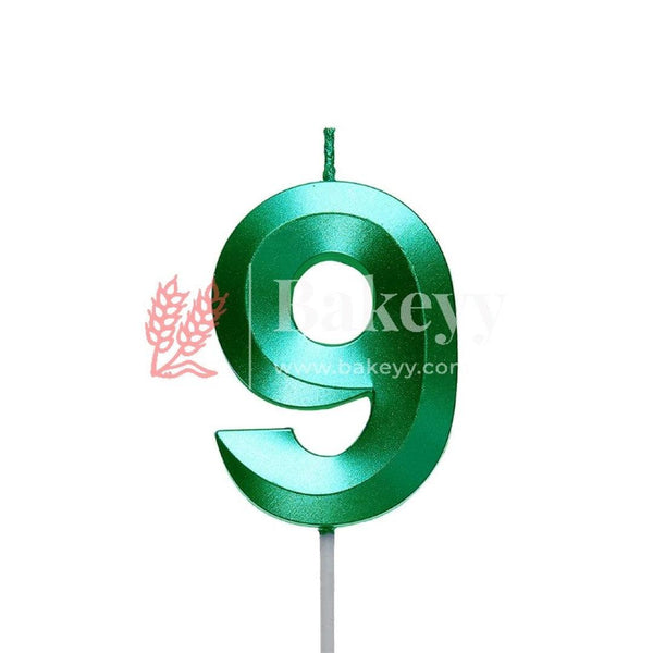 Number 9 Green 3D Candle | 1 pcs | For Birthday, Wedding Party & Cake Decoration - Bakeyy.com