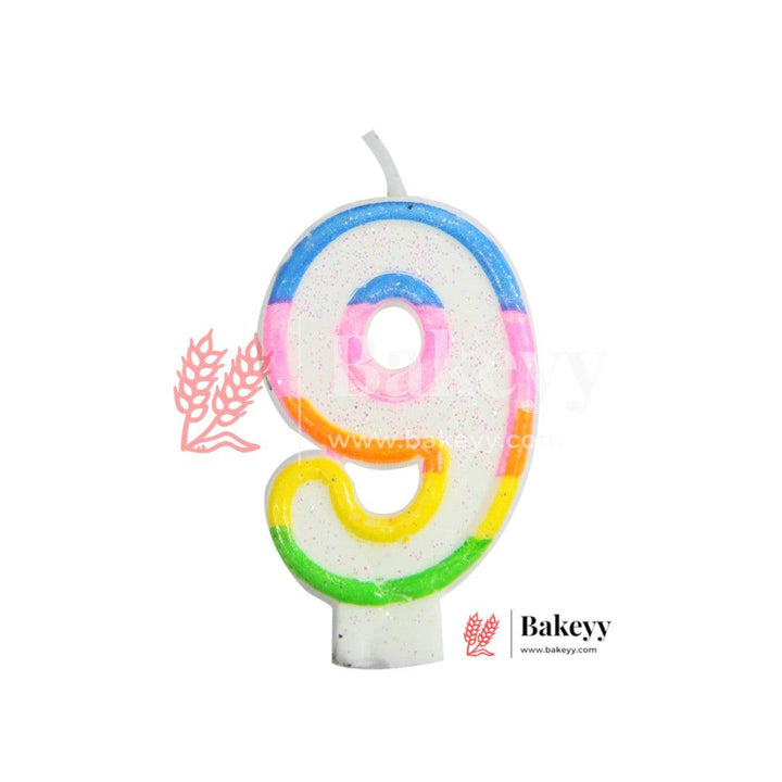 Number 9 Rainbow Candle | 1 pcs | For Birthday, Wedding Party & Cake Decoration - Bakeyy.com
