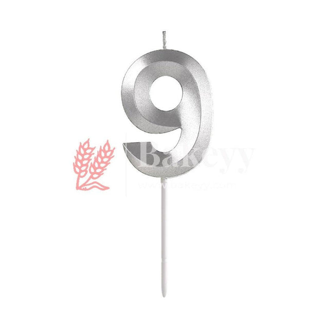 Number 9 Silver 3D Candle | 1 pcs | For Birthday, Wedding Party & Cake Decoration - Bakeyy.com - India - Number 9 Silver 3D Candle | 1 pcs | For Birthday, Wedding Party & Cake Decoration - Default Title