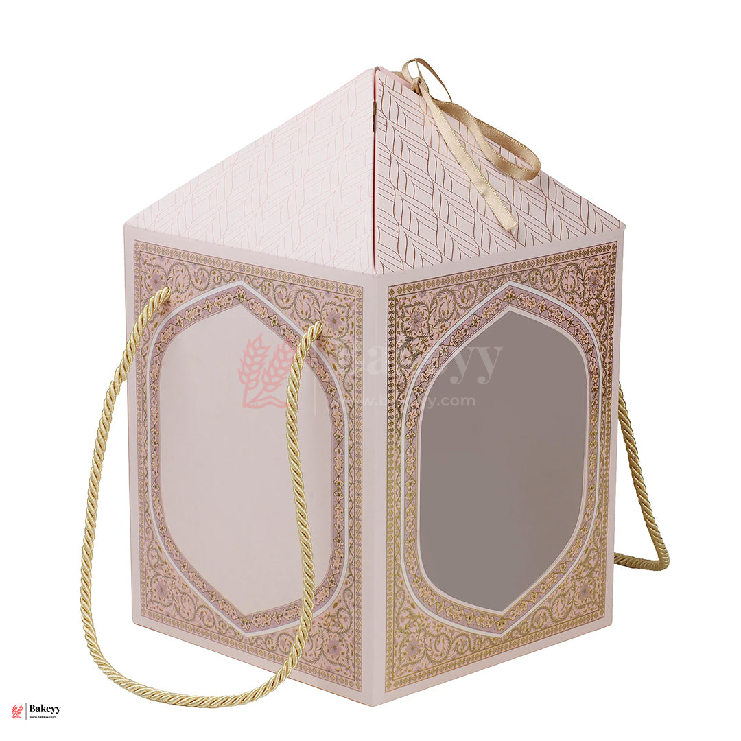 12x7.25x7.25 Inch |Premium Minaret Dome Gift Box with Golden Rope Handle – Pastel Pink | Pack of 10