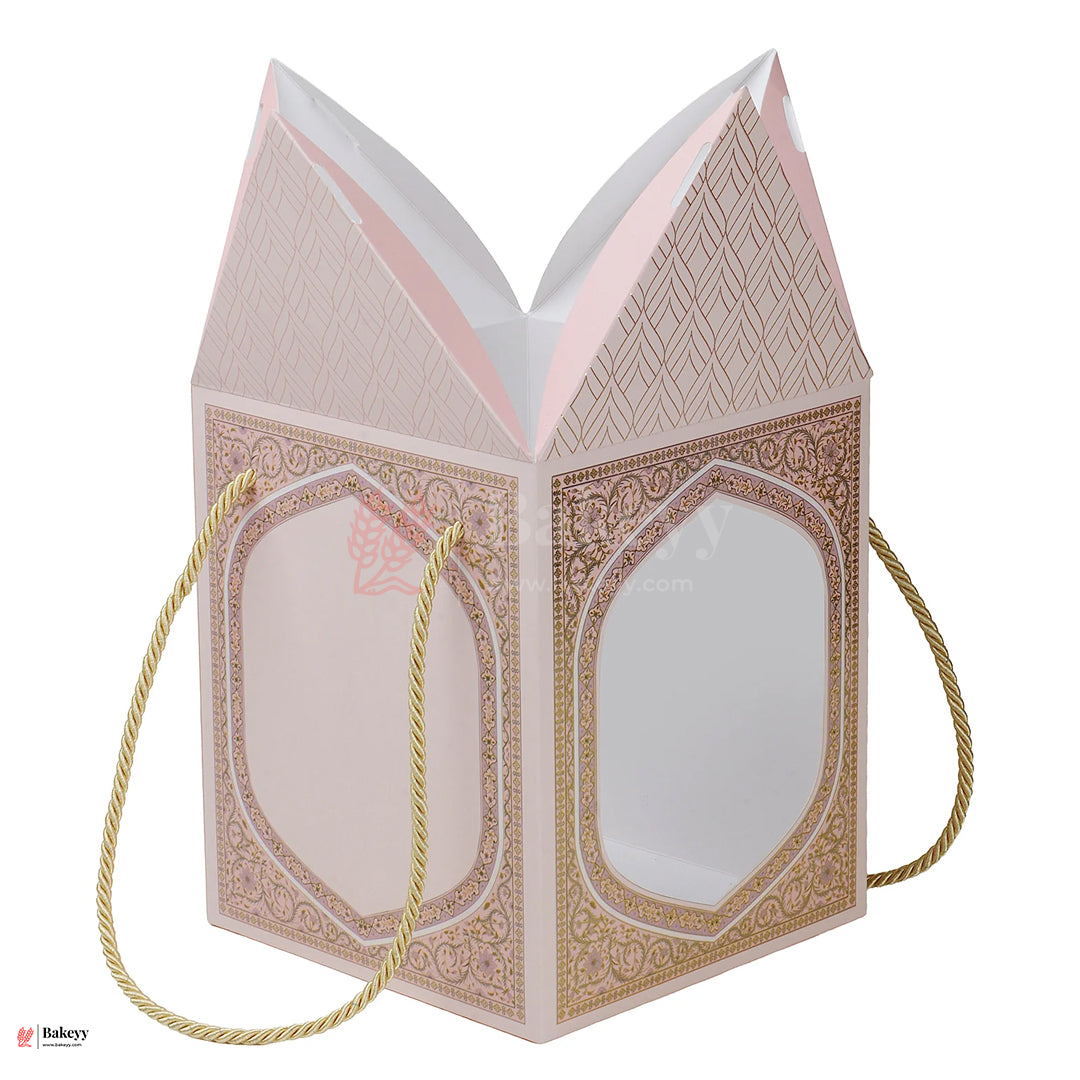 12x7.25x7.25 Inch |Premium Minaret Dome Gift Box with Golden Rope Handle – Pastel Pink | Pack of 10