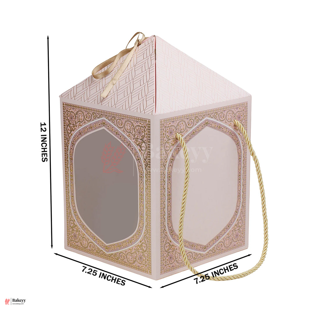 12x7.25x7.25 Inch |Premium Minaret Dome Gift Box with Golden Rope Handle – Pastel Pink | Pack of 10