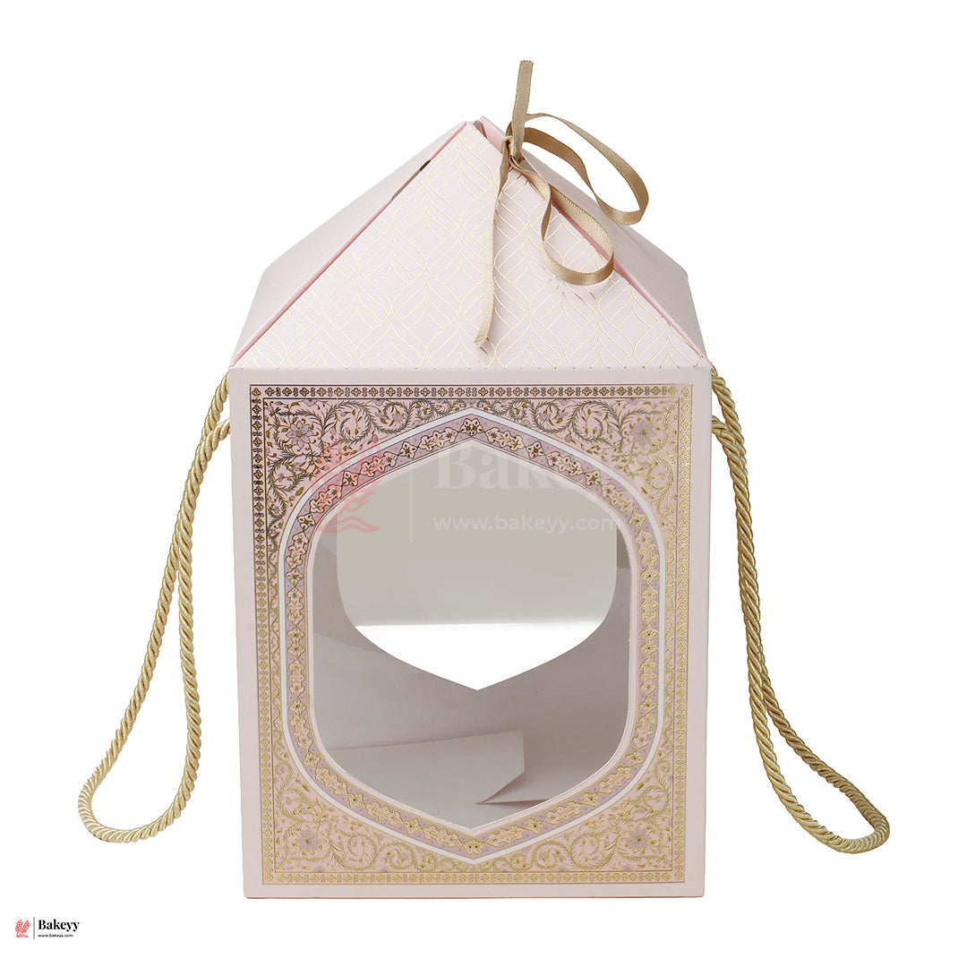 12x7.25x7.25 Inch |Premium Minaret Dome Gift Box with Golden Rope Handle – Pastel Pink | Pack of 10