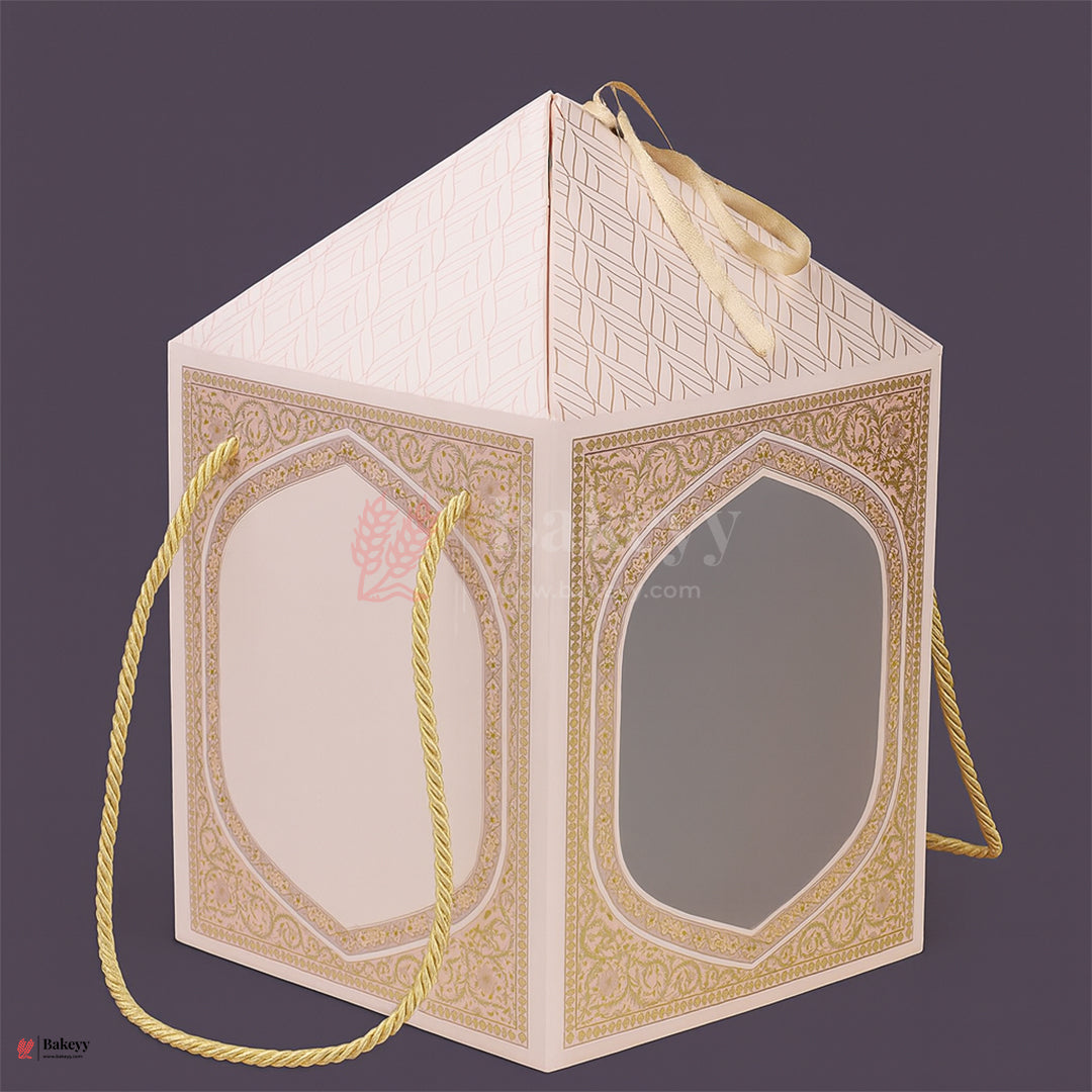12x7.25x7.25 Inch |Premium Minaret Dome Gift Box with Golden Rope Handle – Pastel Pink | Pack of 10