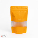 100 gm | Zip Lock Pouch | Orange Color With Window | 10x17 CM | Standing Pouch | 110 GSM | Pack of 100