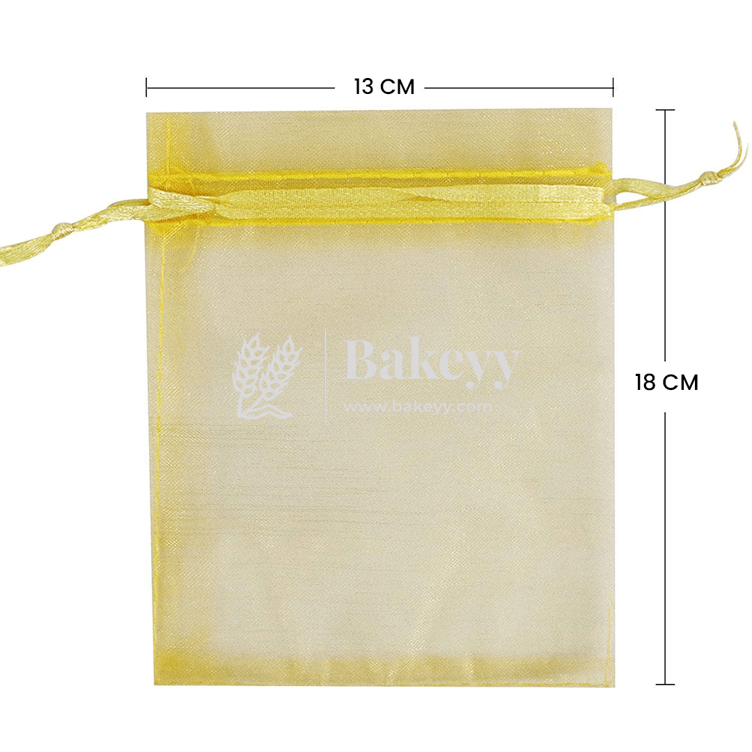 13x18 CM | Organza Potli Bags | Gold Colour | Candy Bag - Bakeyy.com - India - 13x18 CM | Organza Potli Bags | Gold Colour | Candy Bag - Pack Of 50 / 13x18 cm / 5x7 inch / Gold