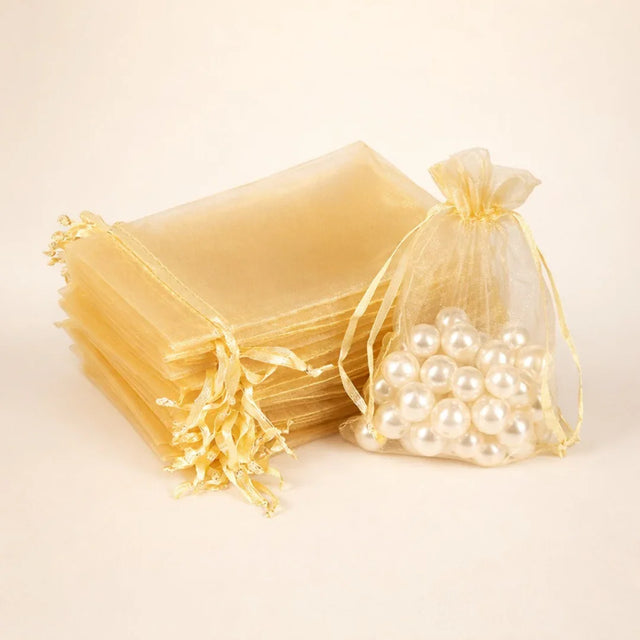 Organza Potli Bags | Drawstring Bags | Gold Color