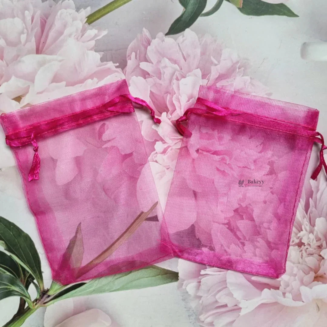 Organza Potli Bags | Drawstring Bags | Dark Pink Color