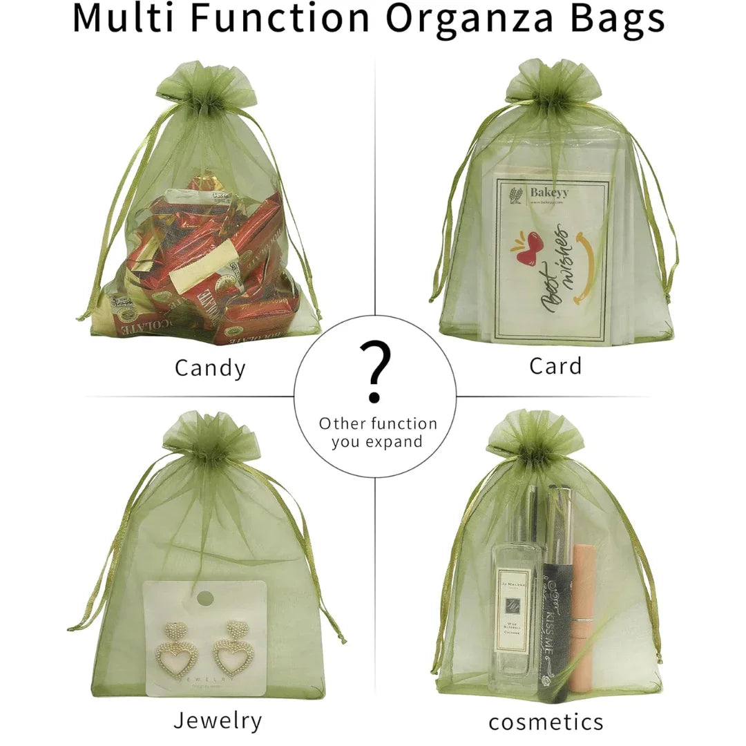 Organza Potli Bags | Drawstring Bags | Olive Green Color