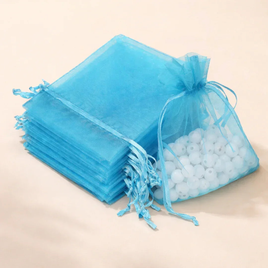 Organza Potli Bags | Drawstring Bags | Aqua Blue Color - Bakeyy.com - India - Organza Potli Bags | Drawstring Bags | Aqua Blue Color - 7x9 cm | Pack of 99 350.00