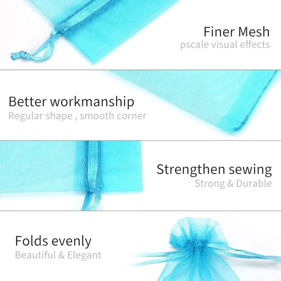 Organza Potli Bags | Drawstring Bags | Aqua Blue Color