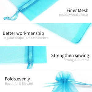Organza Potli Bags | Drawstring Bags | Aqua Blue Color - Bakeyy.com - India - Organza Potli Bags | Drawstring Bags | Aqua Blue Color - 7x9 cm | Pack of 99 350.00