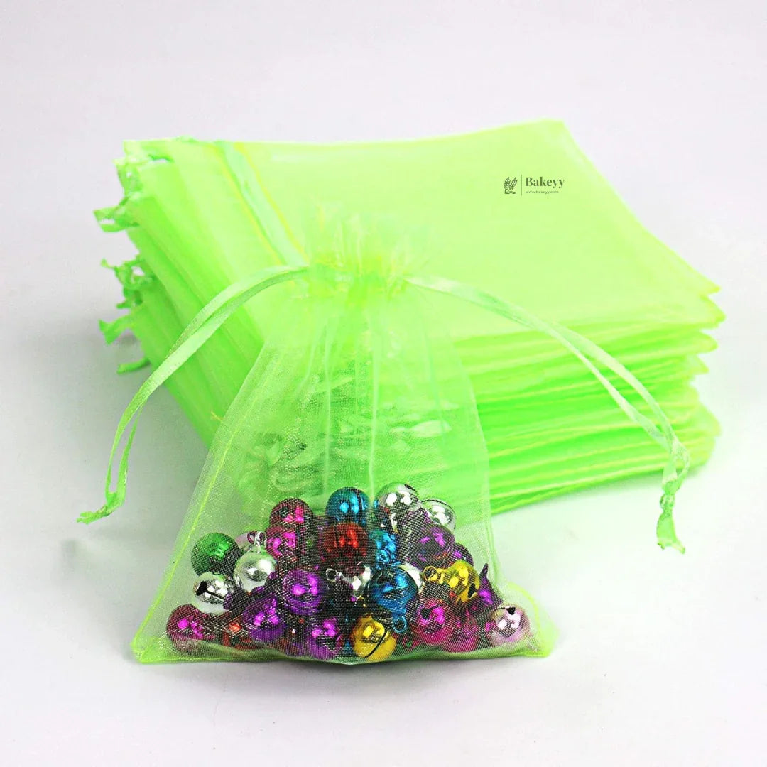 Organza Potli Bags | Drawstring Bags | Neon Green Color