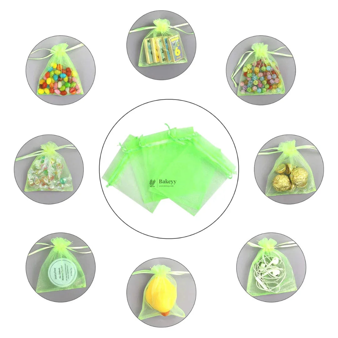 Organza Potli Bags | Drawstring Bags | Neon Green Color