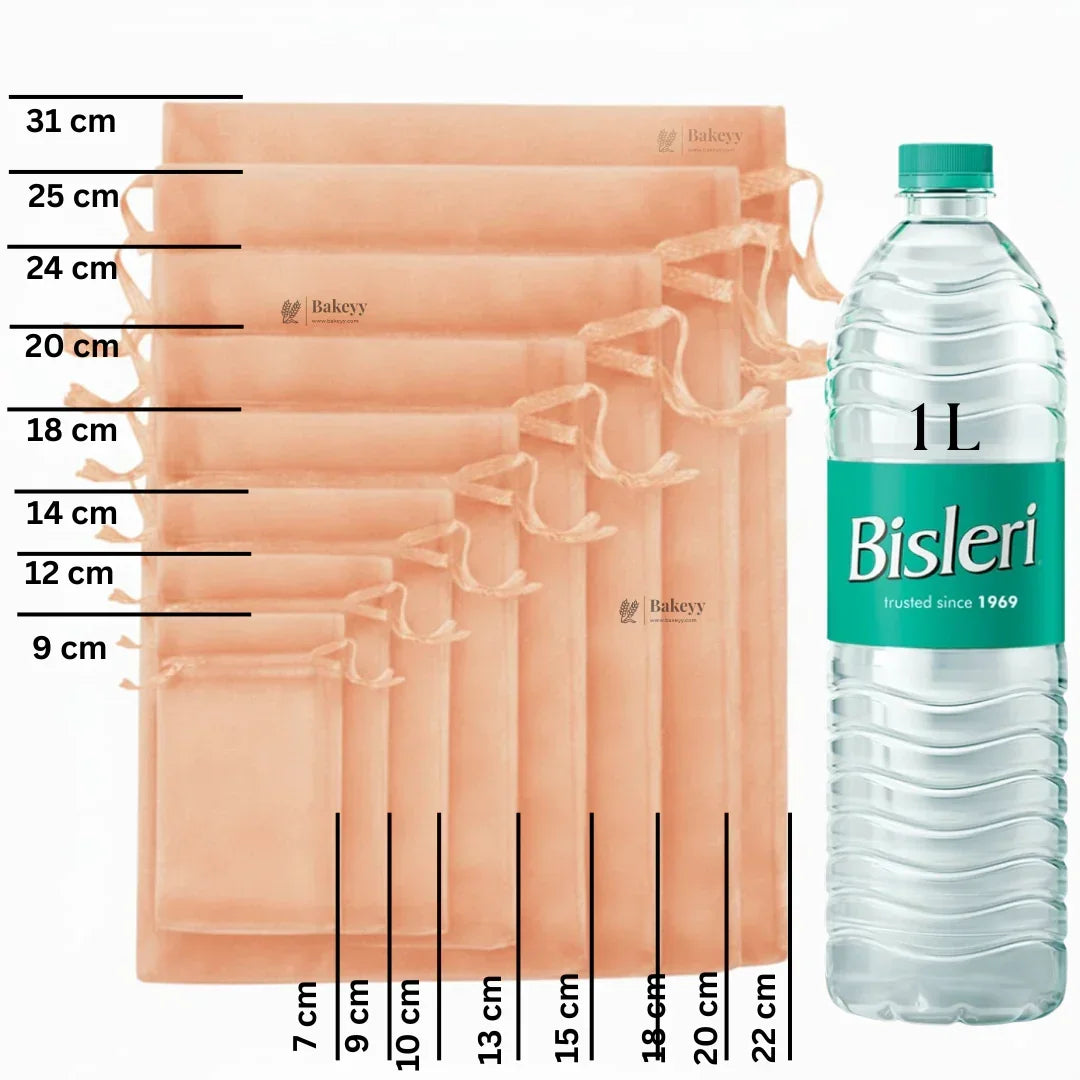 Organza Potli Bags | Drawstring Bags | Peach Color - Bakeyy.com - India - Organza Potli Bags | Drawstring Bags | Peach Color - 20x25 cm | Pack of 50 500.00