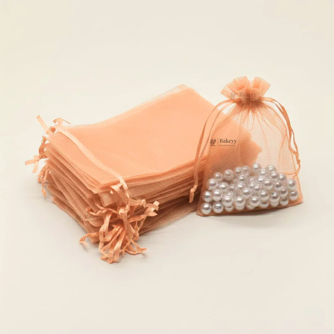 Organza Potli Bags | Drawstring Bags | Peach Color - Bakeyy.com - India - Organza Potli Bags | Drawstring Bags | Peach Color - 20x25 cm | Pack of 50 500.00