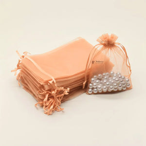 Organza Potli Bags | Drawstring Bags | Peach Color - Bakeyy.com - India - Organza Potli Bags | Drawstring Bags | Peach Color - 20x25 cm | Pack of 50 500.00