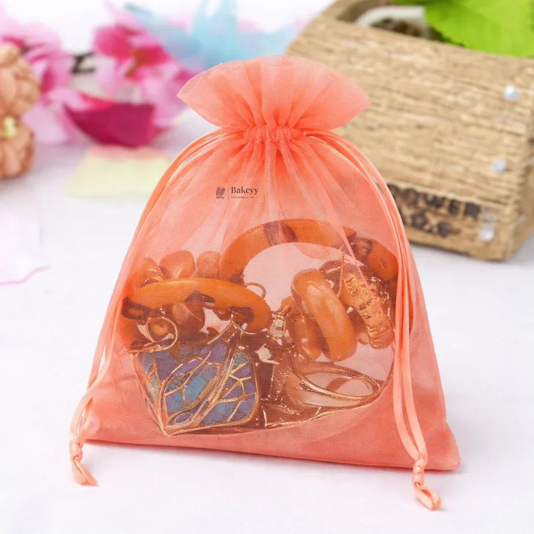 Organza Potli Bags | Drawstring Bags | Peach Color - Bakeyy.com - India - Organza Potli Bags | Drawstring Bags | Peach Color - 20x25 cm | Pack of 50 500.00