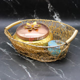 Oval Decorative Gold Metal Hamper Basket For Gifting | Decor - Bakeyy.com - India - Oval Decorative Gold Metal Hamper Basket For Gifting | Decor - Medium