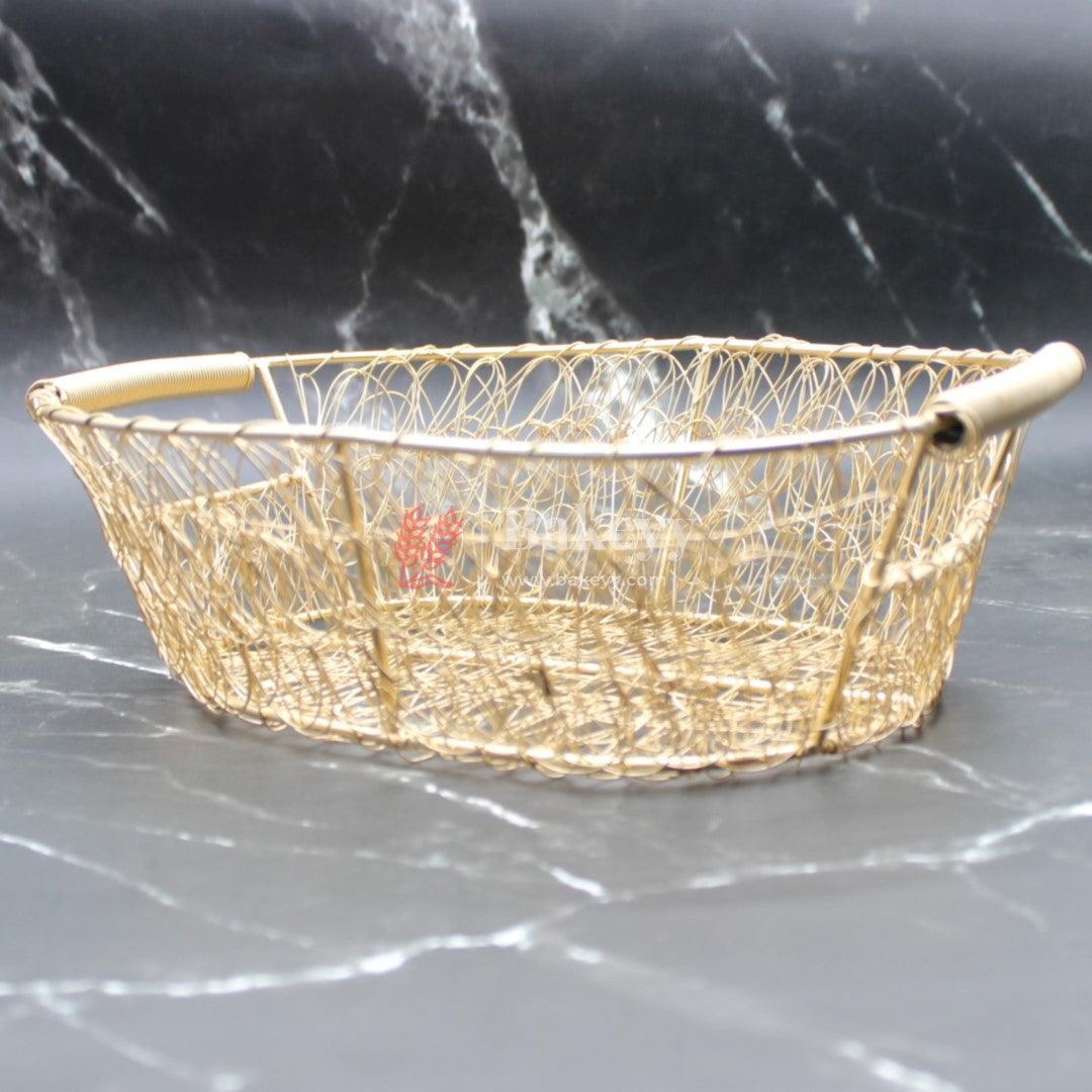 Oval Decorative Gold Metal Hamper Basket For Gifting | Decor - Bakeyy.com - India - Oval Decorative Gold Metal Hamper Basket For Gifting | Decor - Medium