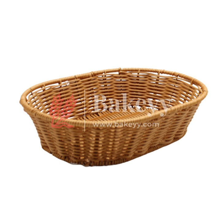 Oval Shaped Poly Wicker Woven Bread Basket, Imitation Rattan Fruit Basket Stackable Oval Shaped Serving Basket for Fruit, Bread, Vegetable, Towel, Home, Restaurant, Outdoor Use - Bakeyy.com