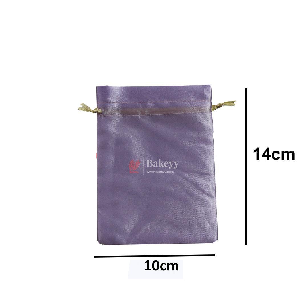 10x14 cm | Satin Potli Bags| Purple Colour | Elegant Drawstring Pouches| for Gifting and Storage| - Bakeyy.com - India - 10x14 cm | Satin Potli Bags| Purple Colour | Elegant Drawstring Pouches| for Gifting and Storage| - Pack of 25