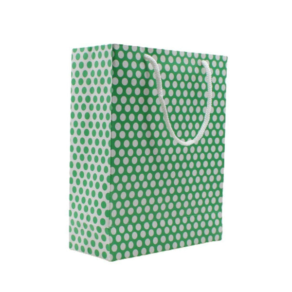 Paper Bag Polka Dot Green And White | Pack of 10 - Bakeyy.com