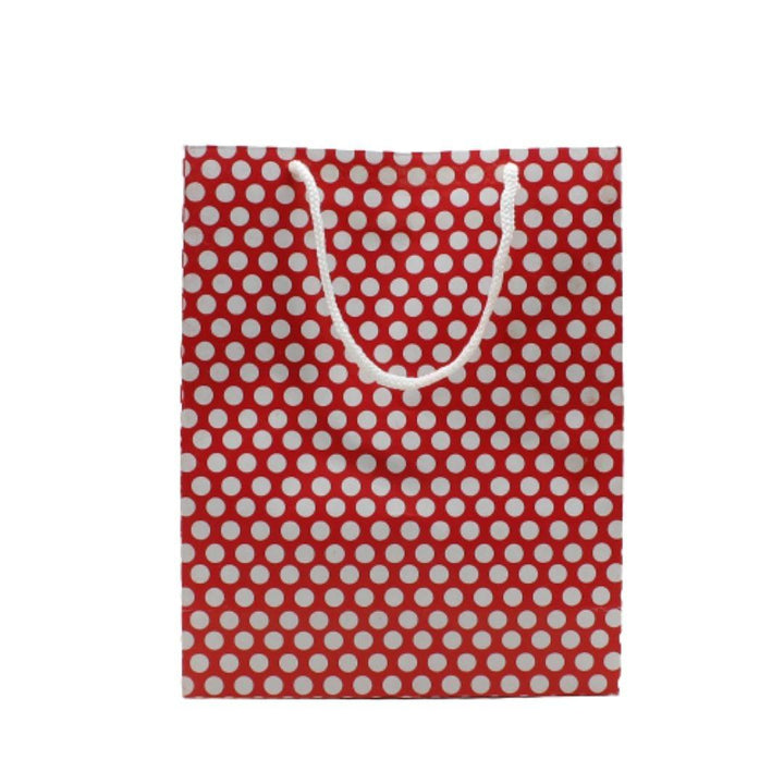 Paper Bag Polka Dot Red And White | Pack of 10 - Bakeyy.com