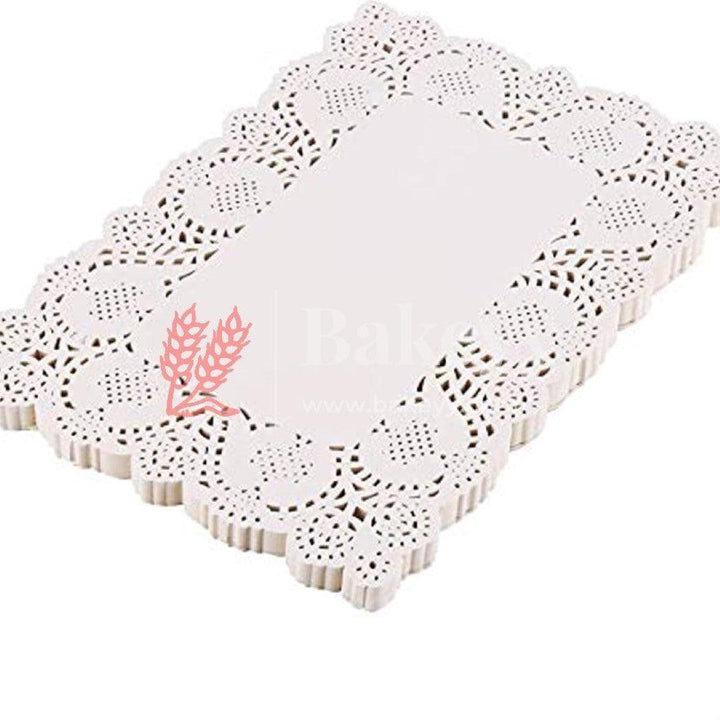 Paper Rectangle Doilies Cake Liner Table Mats (White, 17x34 cm) 100 Pieces - Bakeyy.com