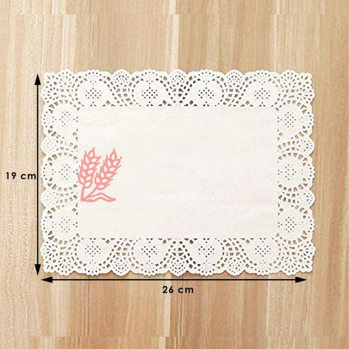Paper Rectangle Doilies Cake Liner Table Mats (White, 19x26 cm) 100 Pieces - Bakeyy.com