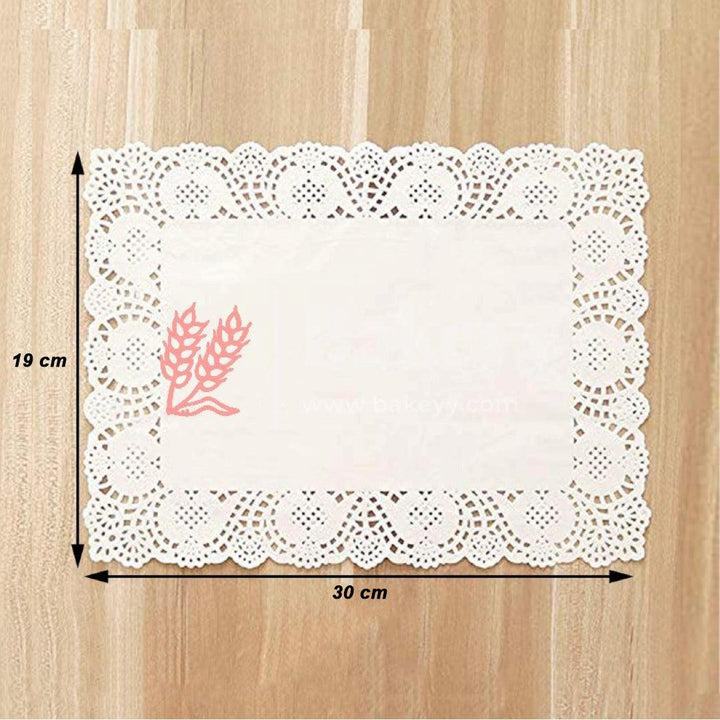 Paper Rectangle Doilies Cake Liner Table Mats (White, 19x30 cm) 100 Pieces - Bakeyy.com